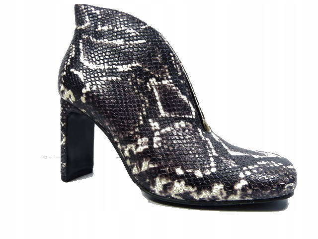 kotníkové boty z hadí kůže, elegantní dámské boty na podpatku, asymetrie Carinii 38