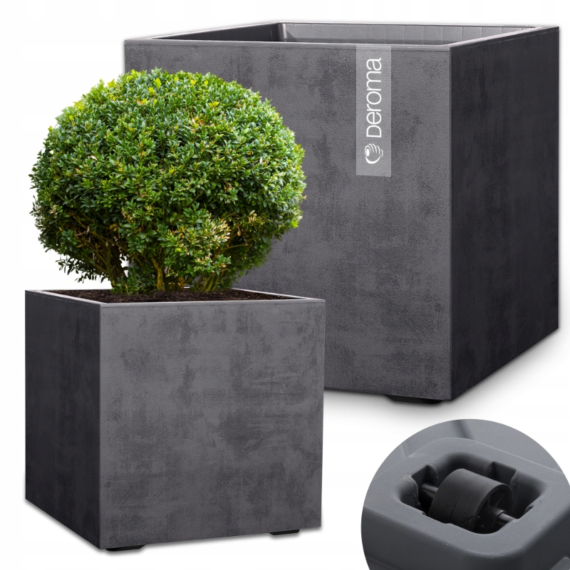 Donica Doniczka Deroma Efekt Beton Na Kółkach 49CM Cubo Millennium Antracyt