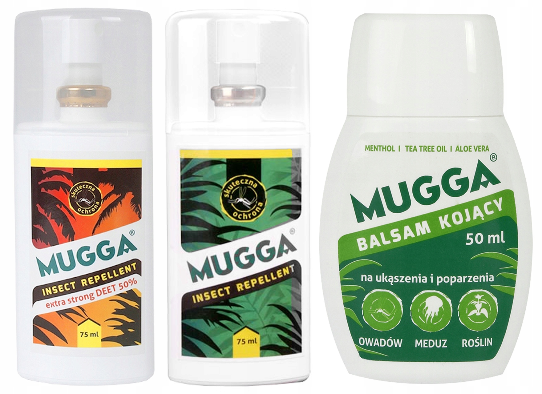 Mugga Zestaw Rodzinny 2x Spray Balsam środek kleszcze komary 50% Deet