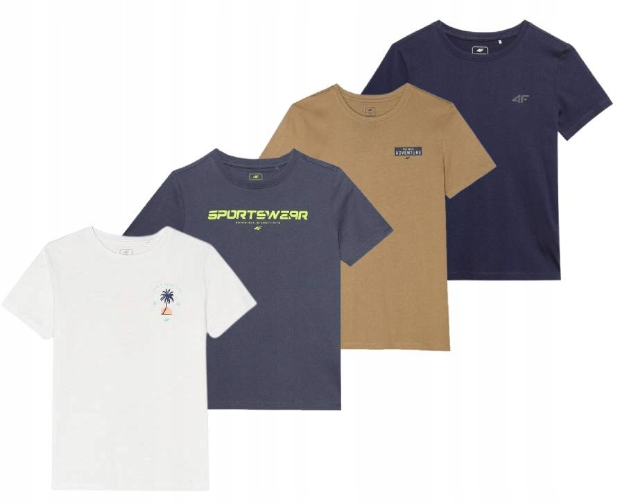 Koszulki sportowe szkolne 4F zestaw 4szt 4pak T-shirt bawełniane 152
