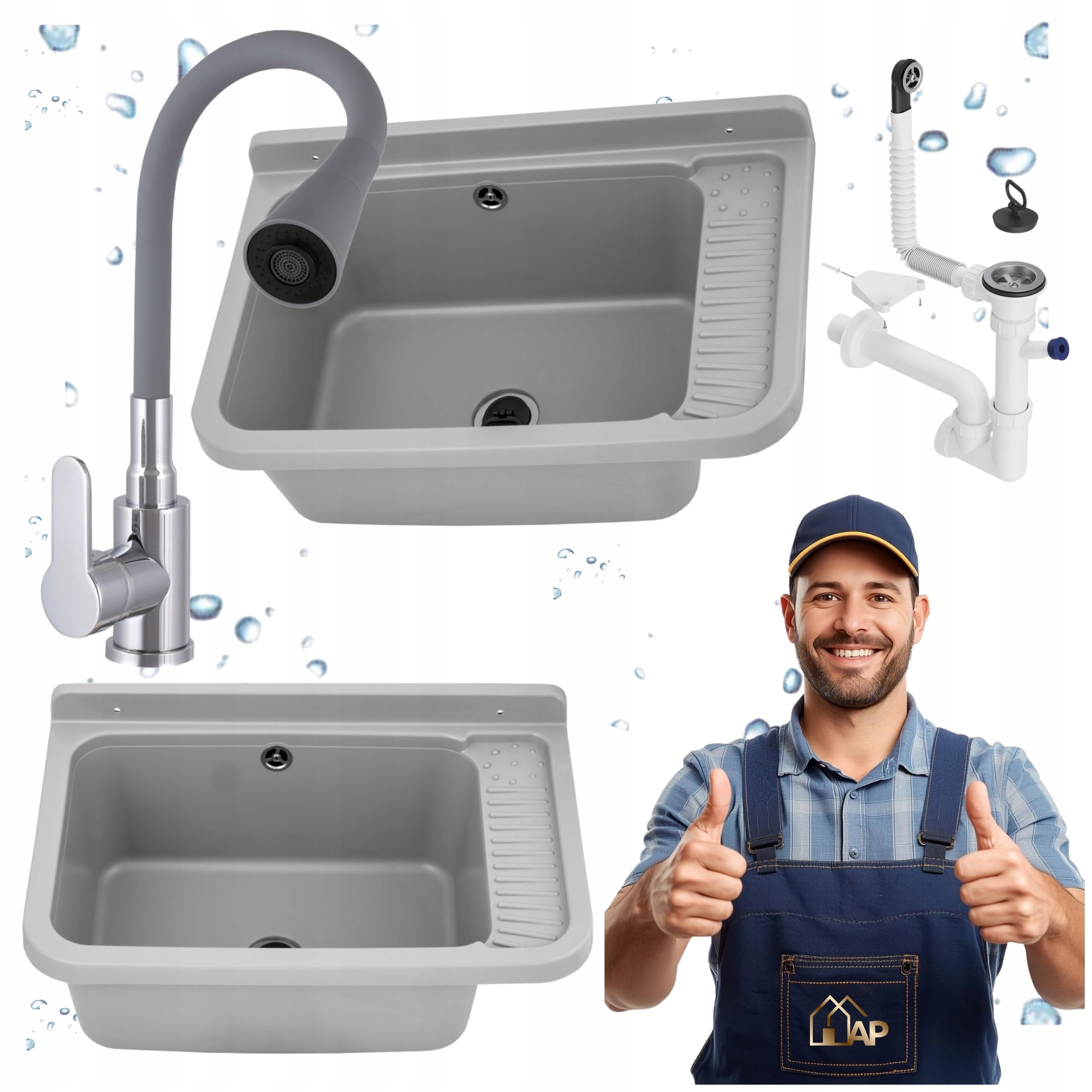 Ekonomický dřez Komora Dřez Baterie Ohebná Šedá Prádelna Kotelna