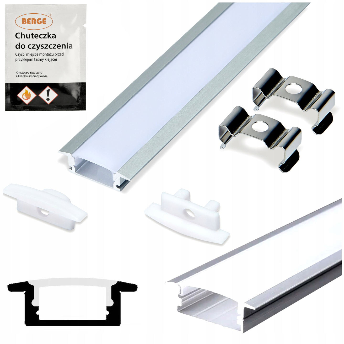 Profil LED Wpuszczany SLIM Anodowany + KLOSZ 2M Marka Berge