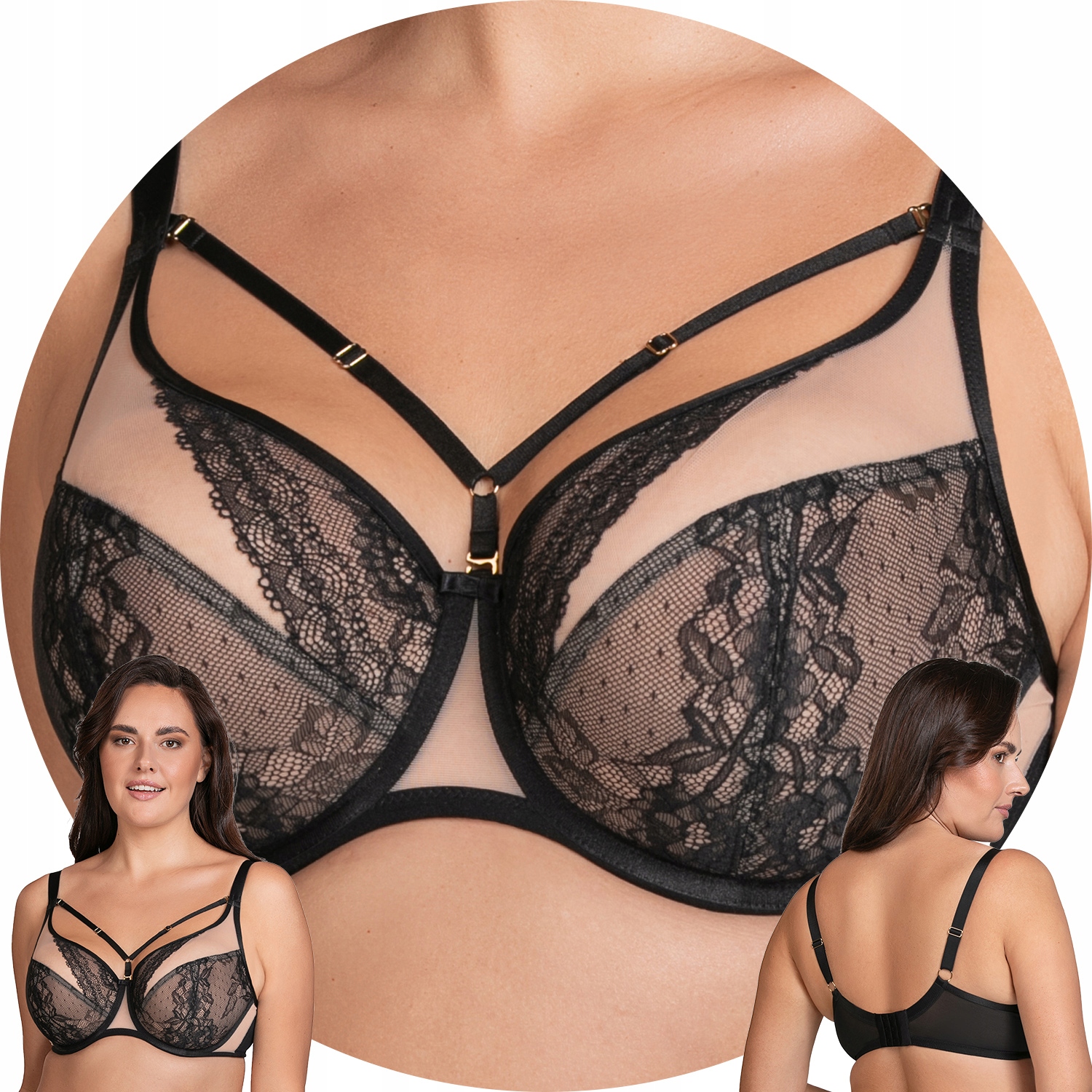 Vivisence 1082 czarny koronka tiul Biustonosz Miękki soft 85H