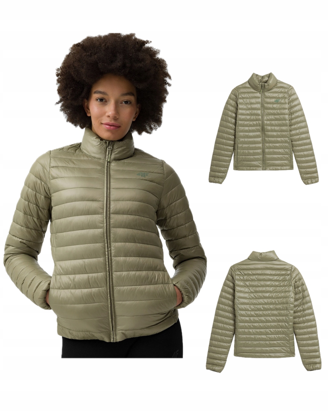 Dámská prošívaná péřová bunda 4F , olivově zelená, velikost M