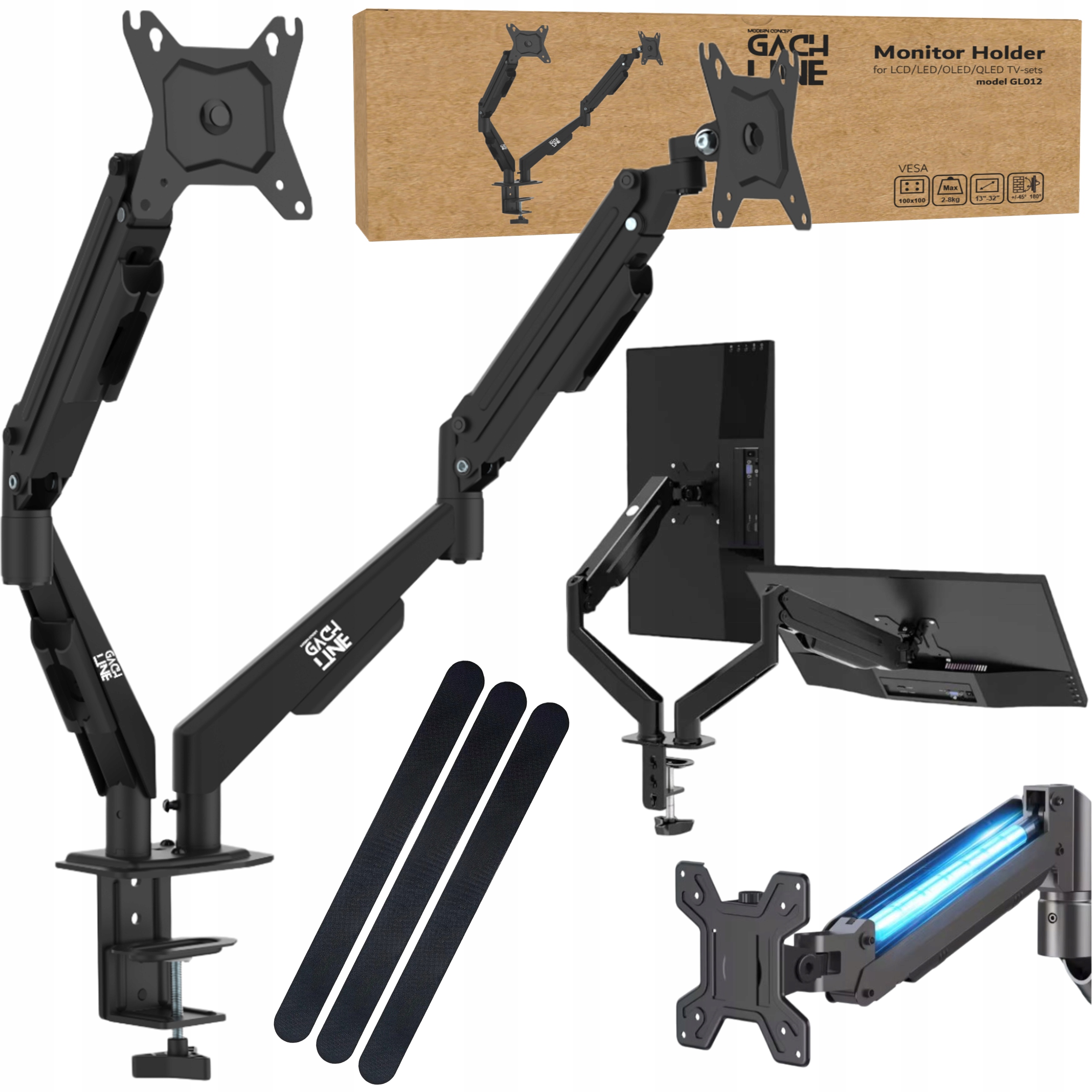 Ergonomický držák na dva monitory Dvojitý držák pro monitory 13-32 Palců