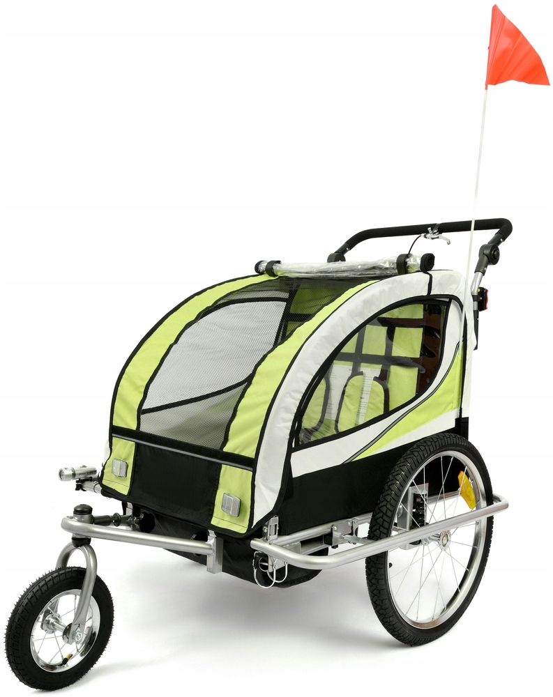 PRZYCZEPKA ROWEROWA 2-OSOBOWA SKŁADANA AMORTYZACJA JOGGER 3w1 LEDY Hamulec Kod producenta 3063