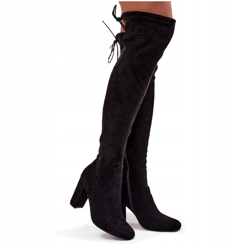 Teplé Černé Semišové Kozačky Za Koleno, Sloupek 36