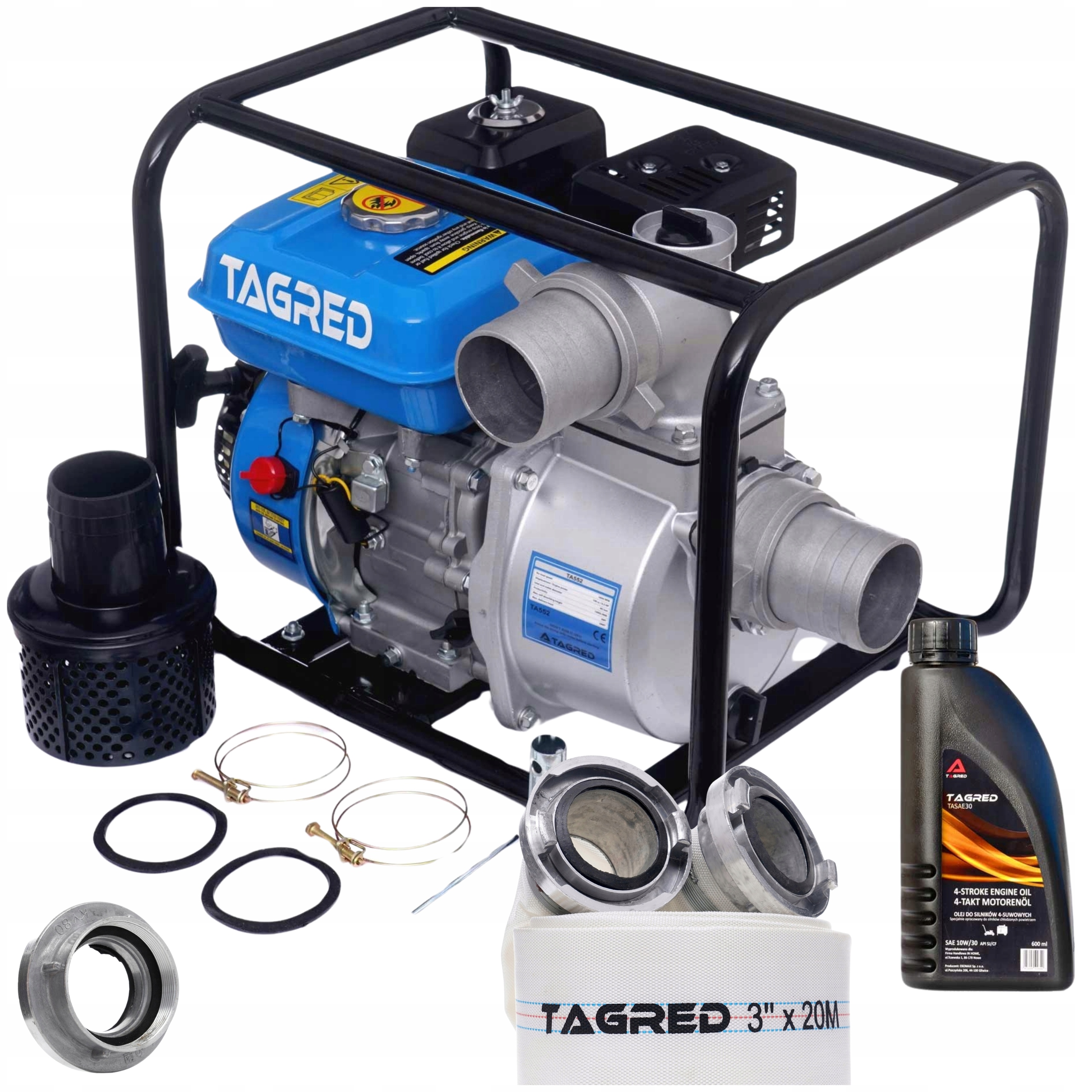 Motopompa spalinowa 3" pompa do wody 7,5HP /5500W 60000 l/h Wąż 3" 20m