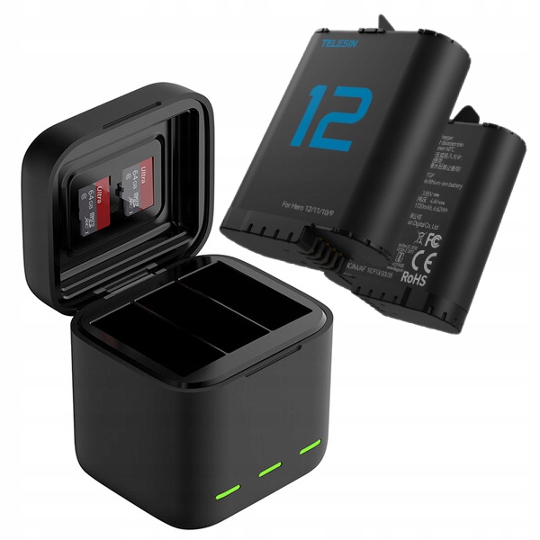 Trojkanálová nabíječka se dvěma akumulátory pro GoPro HERO12/11/10/9