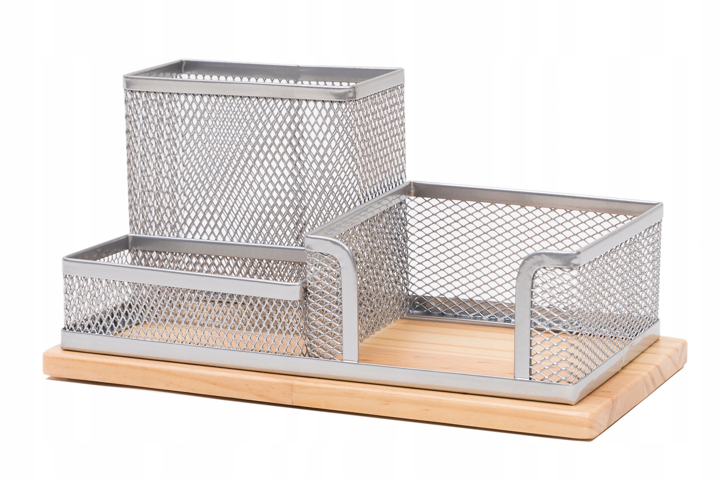 ELEGANCKI PRZYBORNIK NA BIURKO SIATKA + DREWNO