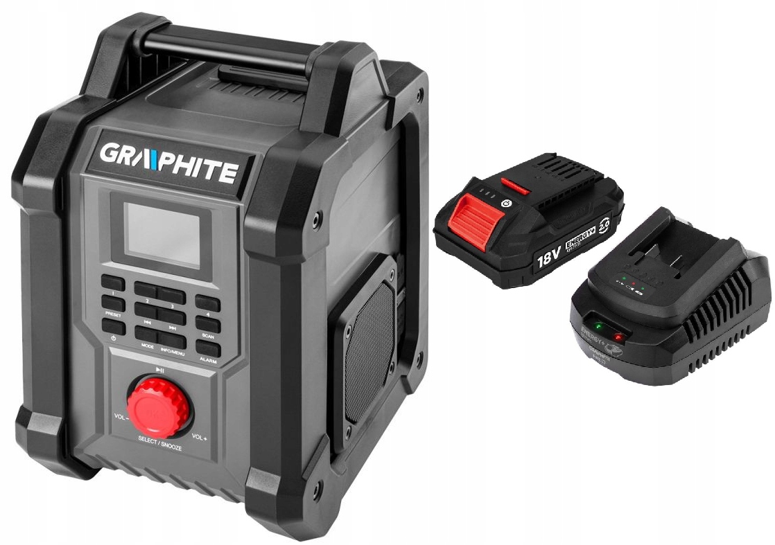 Graphite Akumulátorové A Síťové Stavební Rádio 2AH 58GE128 Sada Komplet