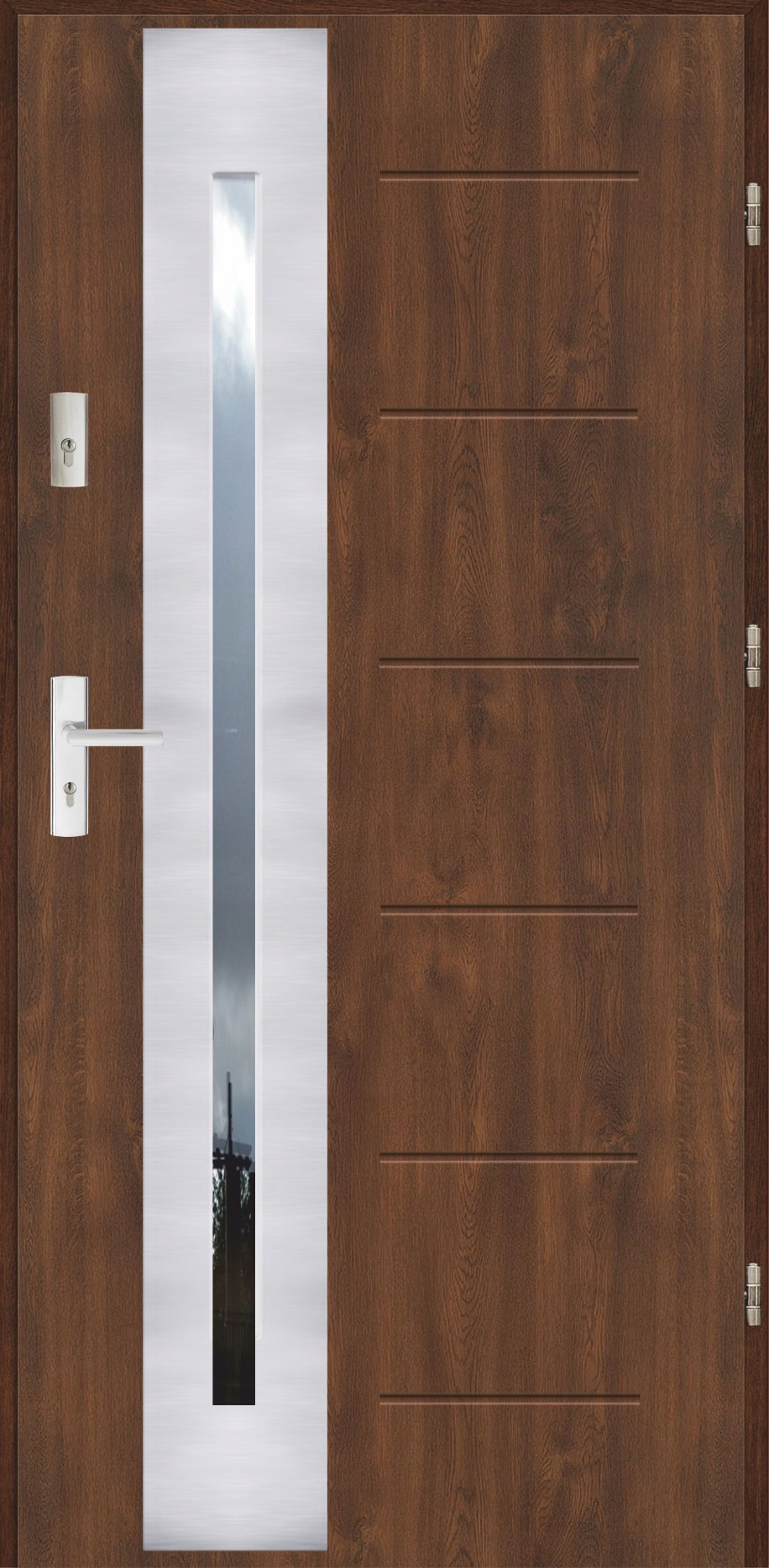 Drzwi wejściowe Ereda 55mm Gala 43 Inox Orzech Prawe 80 na zewnątrz
