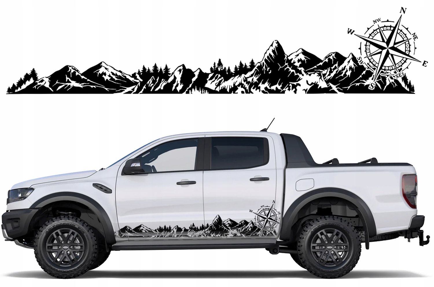 2x Samolepka na auto Hory Kompas Mountain 40x190