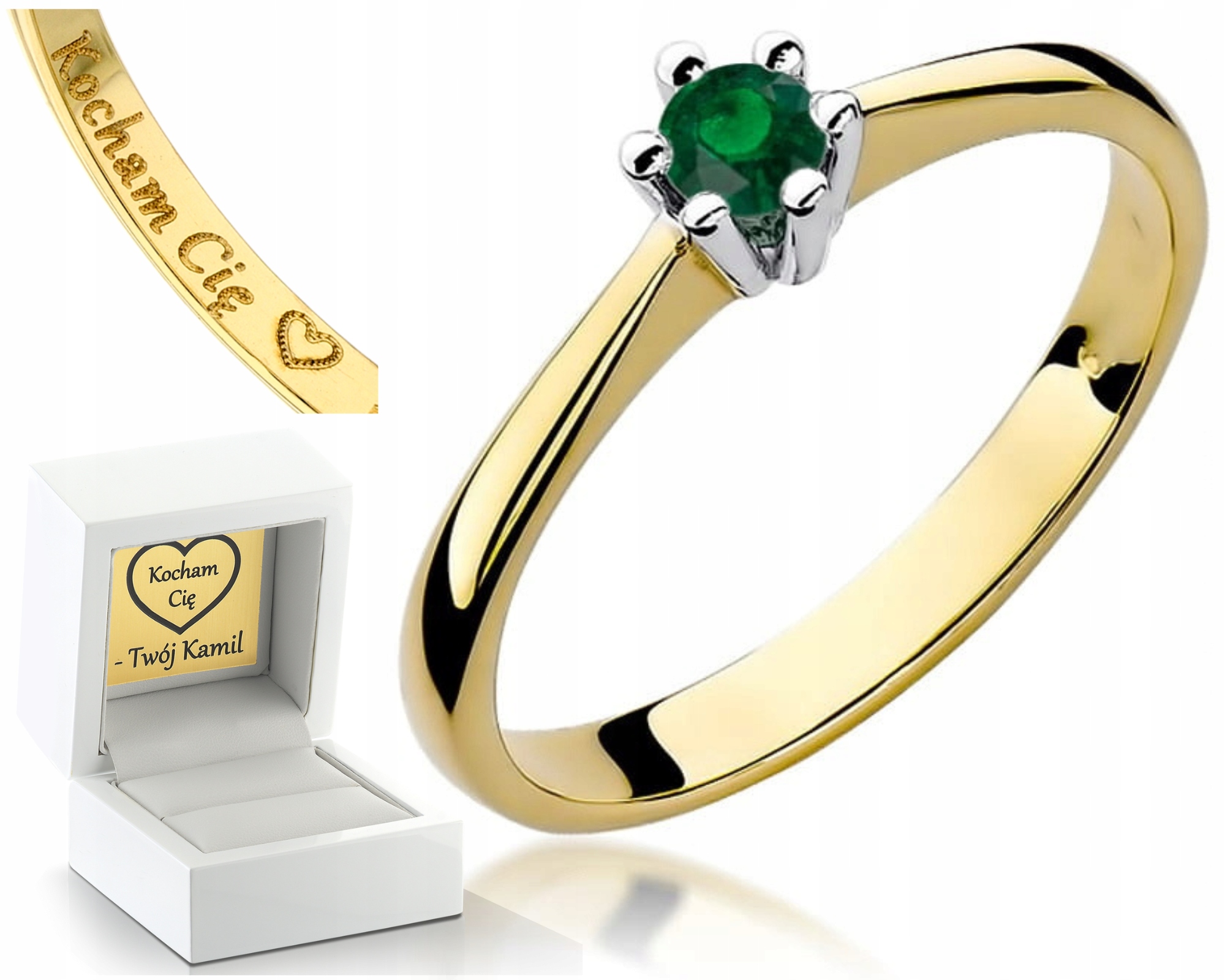 Zlatý Prstýnek Smaragd Gravírování Bonus 0,585