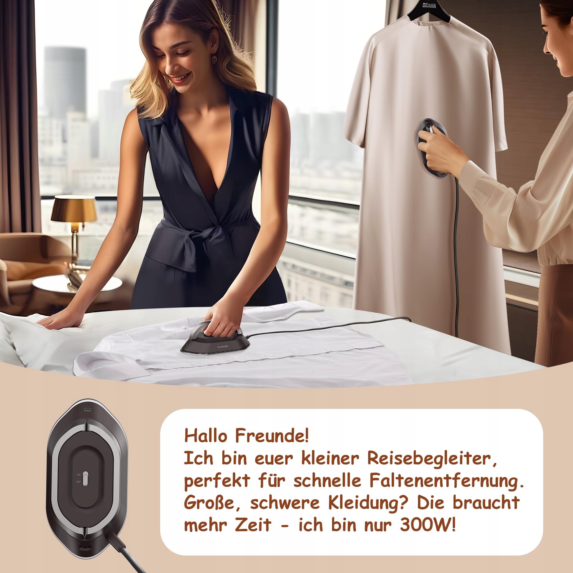 NEWBEALER Mini Żelazko Podróżne Dwunapięciowe 220V/120V Ceramiczne — miniatura 6