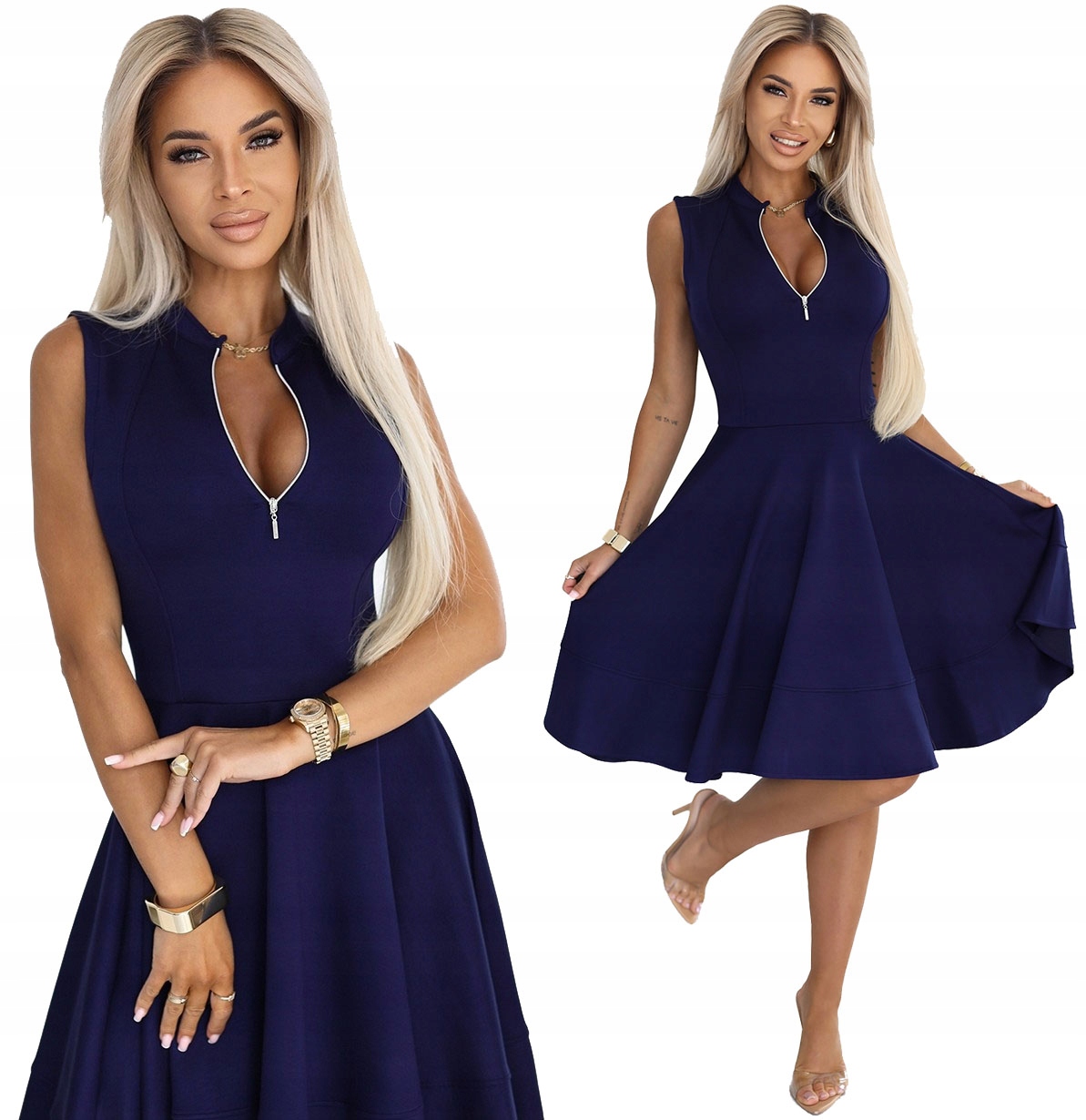 Fenoménní Rozevřená Šaty Se Zipem Ve Výstřihu, Tmavě Modrá, S