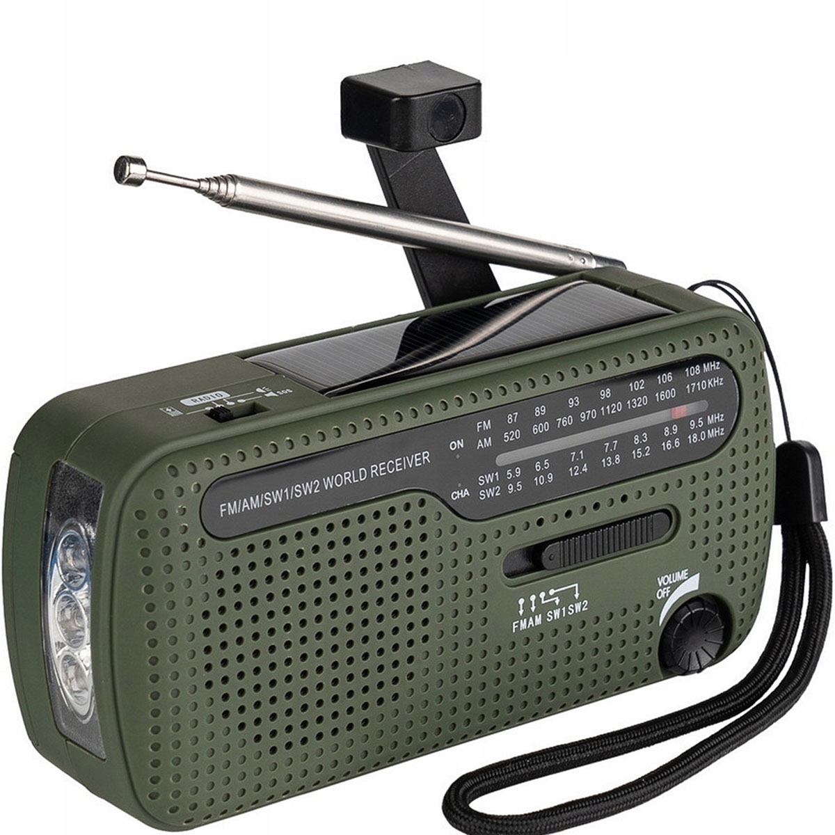 Rádio Přenosné na Korbke Solární Powerbanka Svítilna Fosco Survival Radio