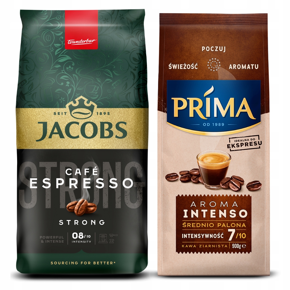 Kawa ziarnista Jacobs Espresso Strong 1kg Prima Aroma Intenso 900g