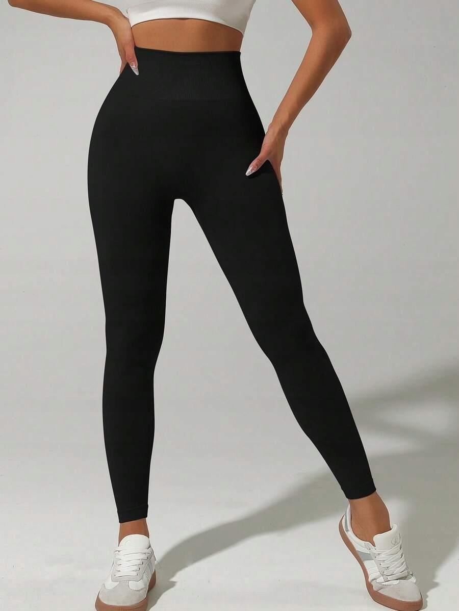 Shein Czarne Legginsy Z Wysokim Stanem Sportowe Xs 1MA
