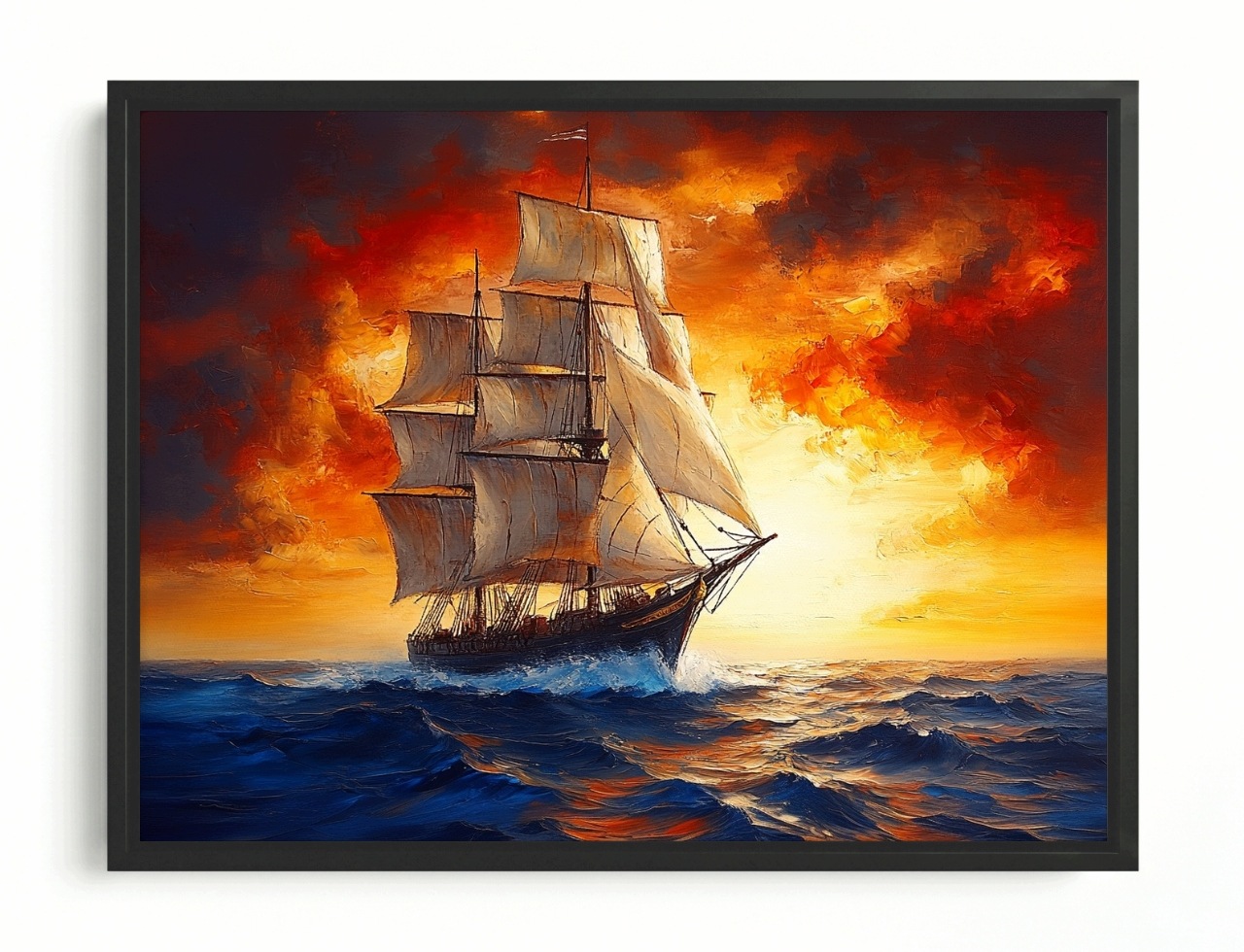 Obraz Rám American Box More Ocean Námorná Loď Plachta Slnko Západ 80x60
