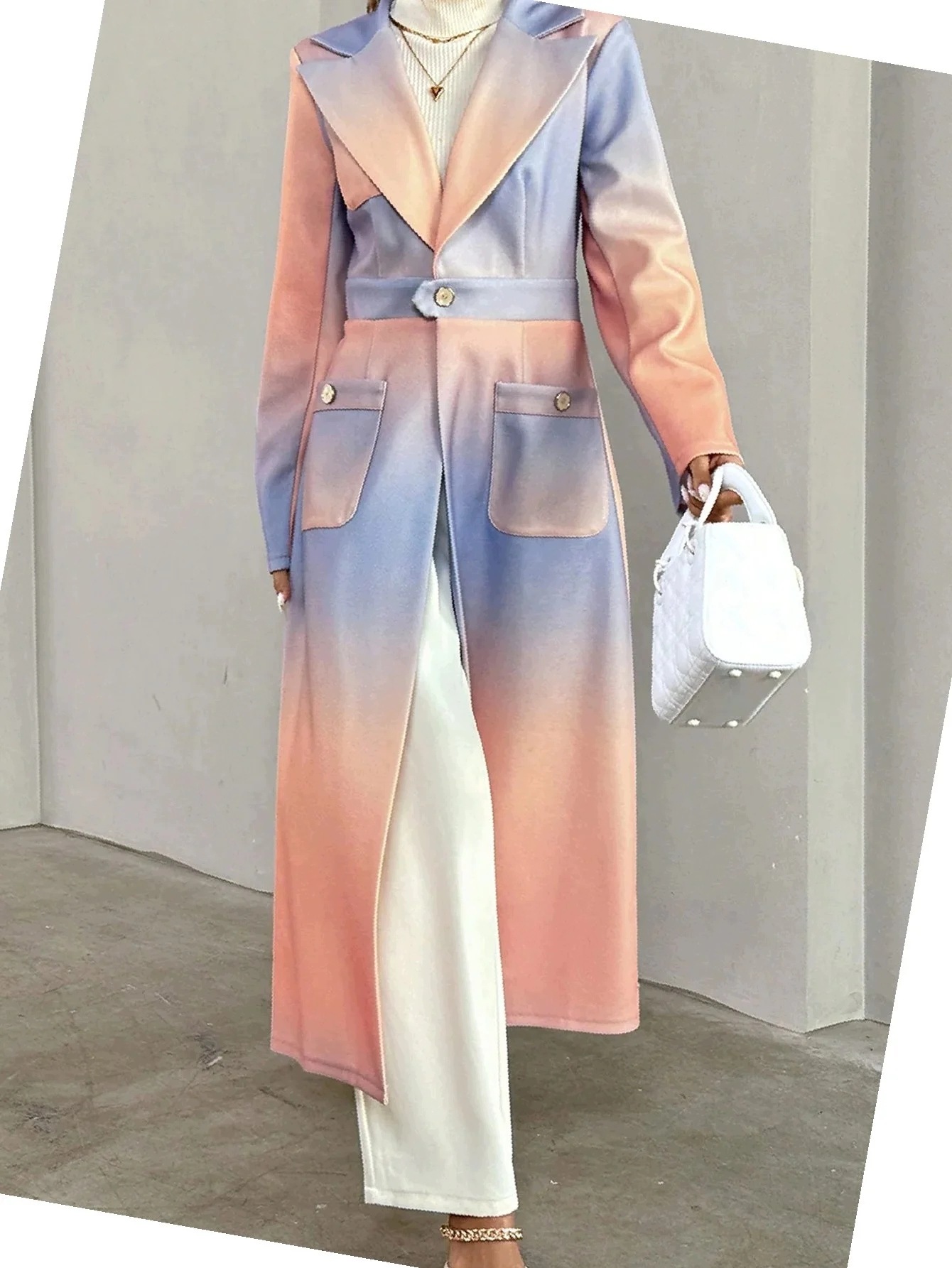 Dámský kabát Ombre Dlouhý Návštěvní Stylový Trendy XL 42