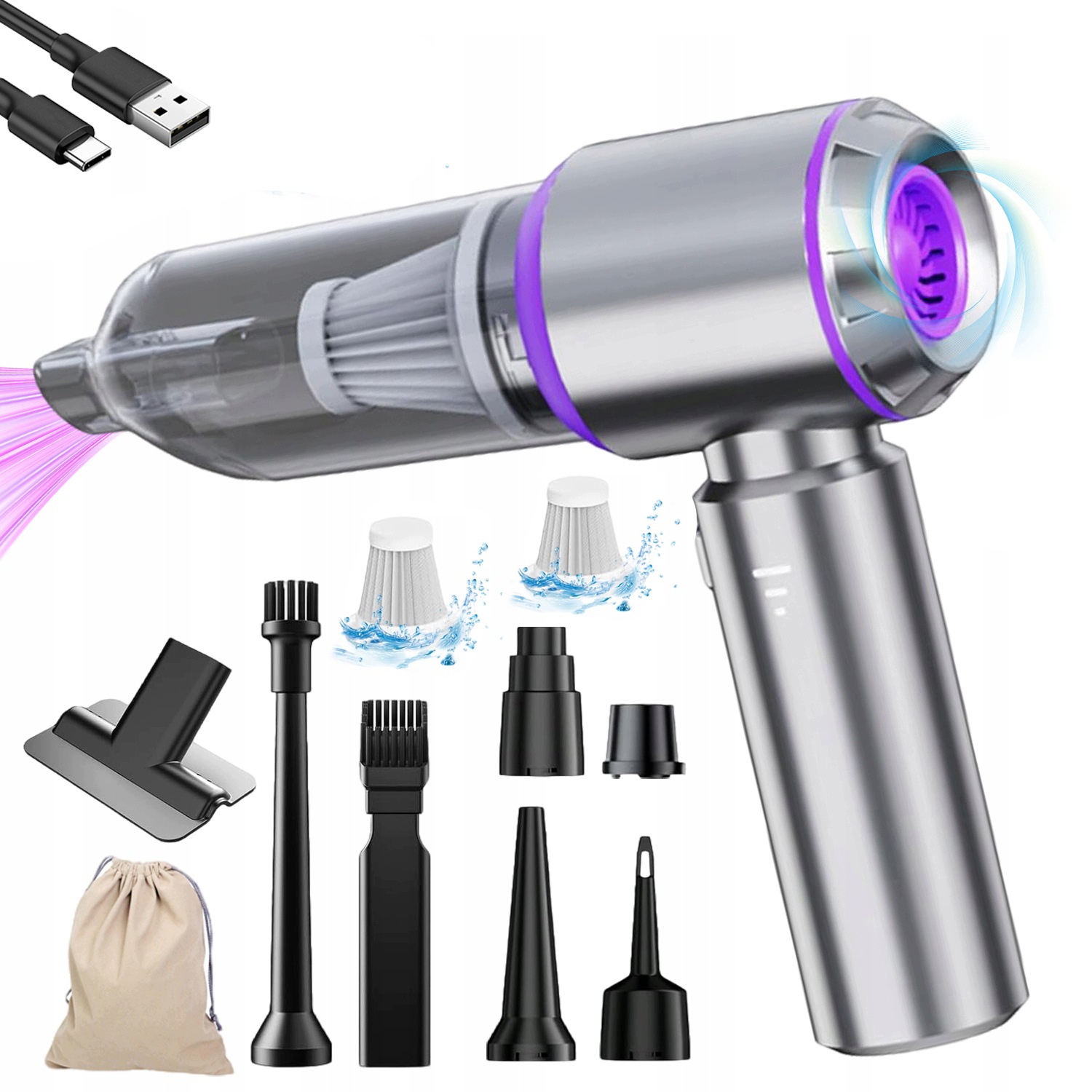 Výkonný Vysavač Do Auta Bezdrátový Ruční Přenosný Foukač Mini 100W