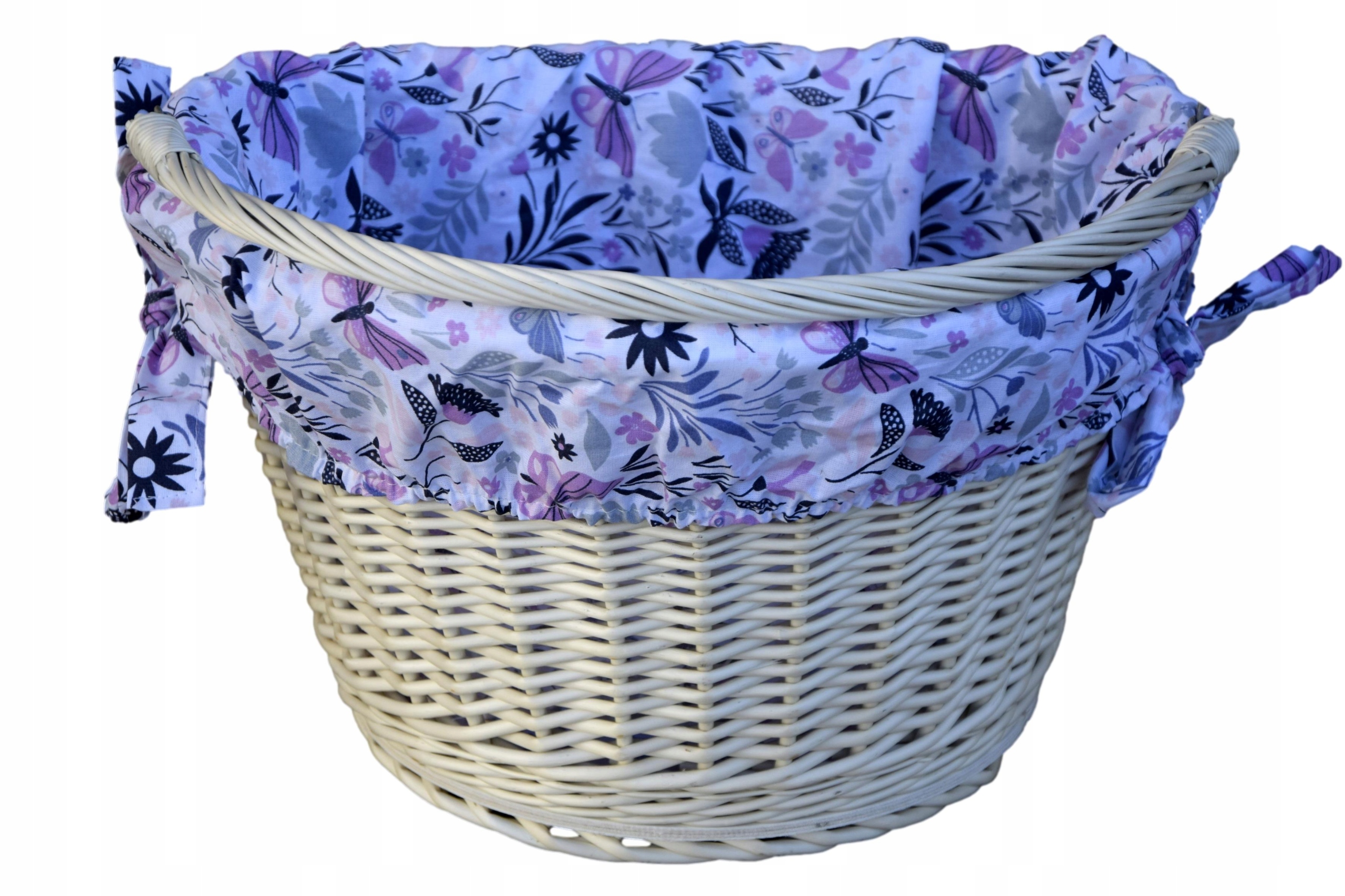 Koszyk wiklinowy na Rowerowy klick Biały +obszycie