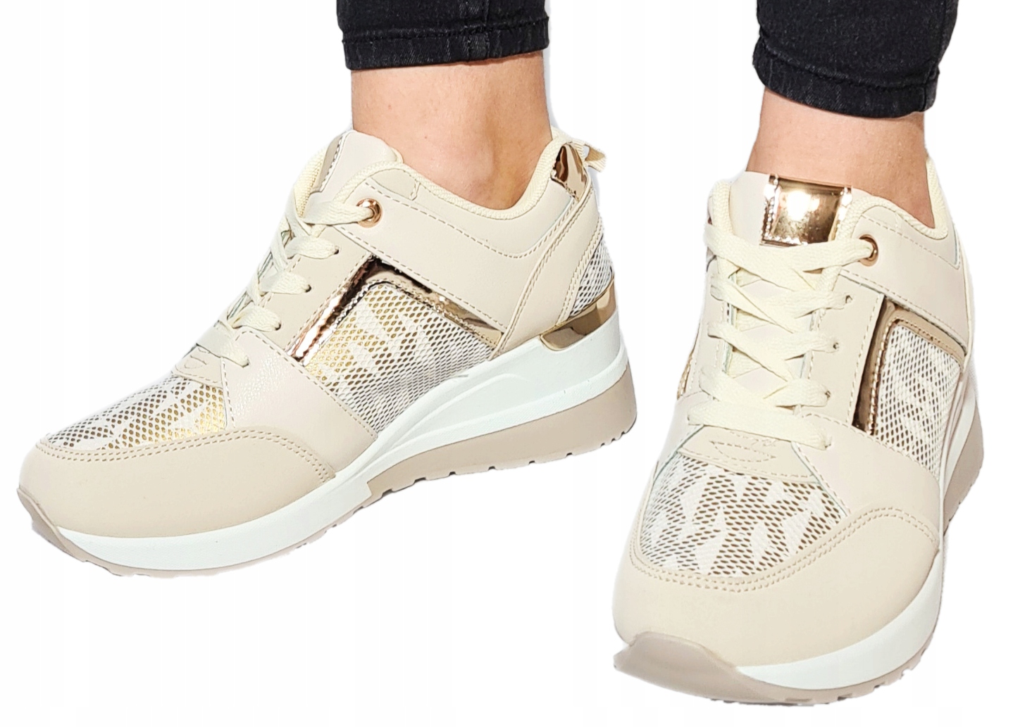 

Sneakersy Damskie Koturnie Buty Adidasy Beżowe 38