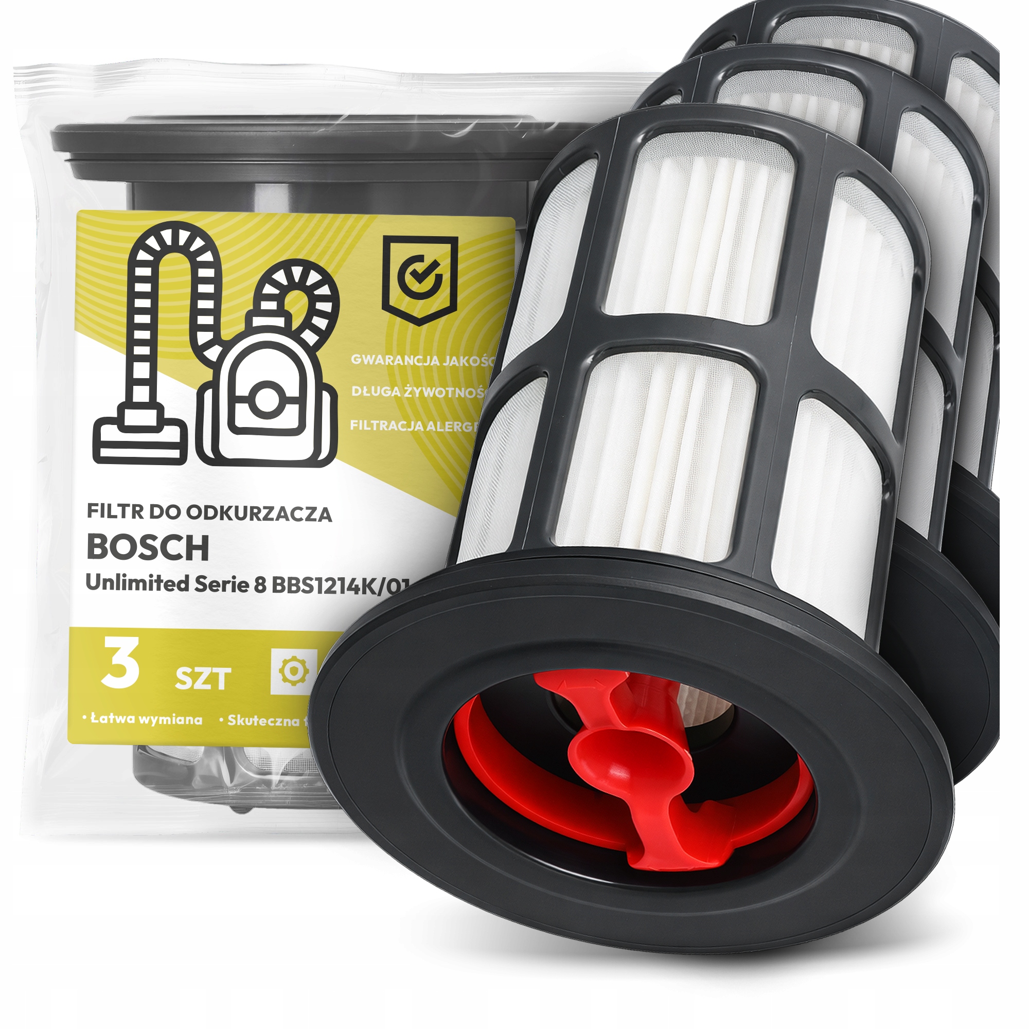 3x Filtr Do Vysavače Bosch Unlimited Serie 8 BBS1214K/01 Hepa Filtry Em-w