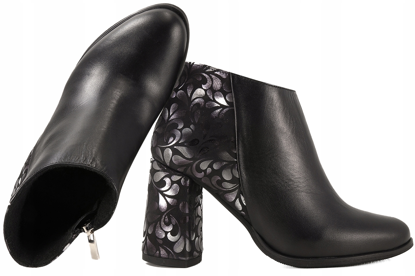 Lanqier 43C648 Kozačky Kožené Kotníkové Boty Zimní Zateplené Na Podpatku 36 Černá