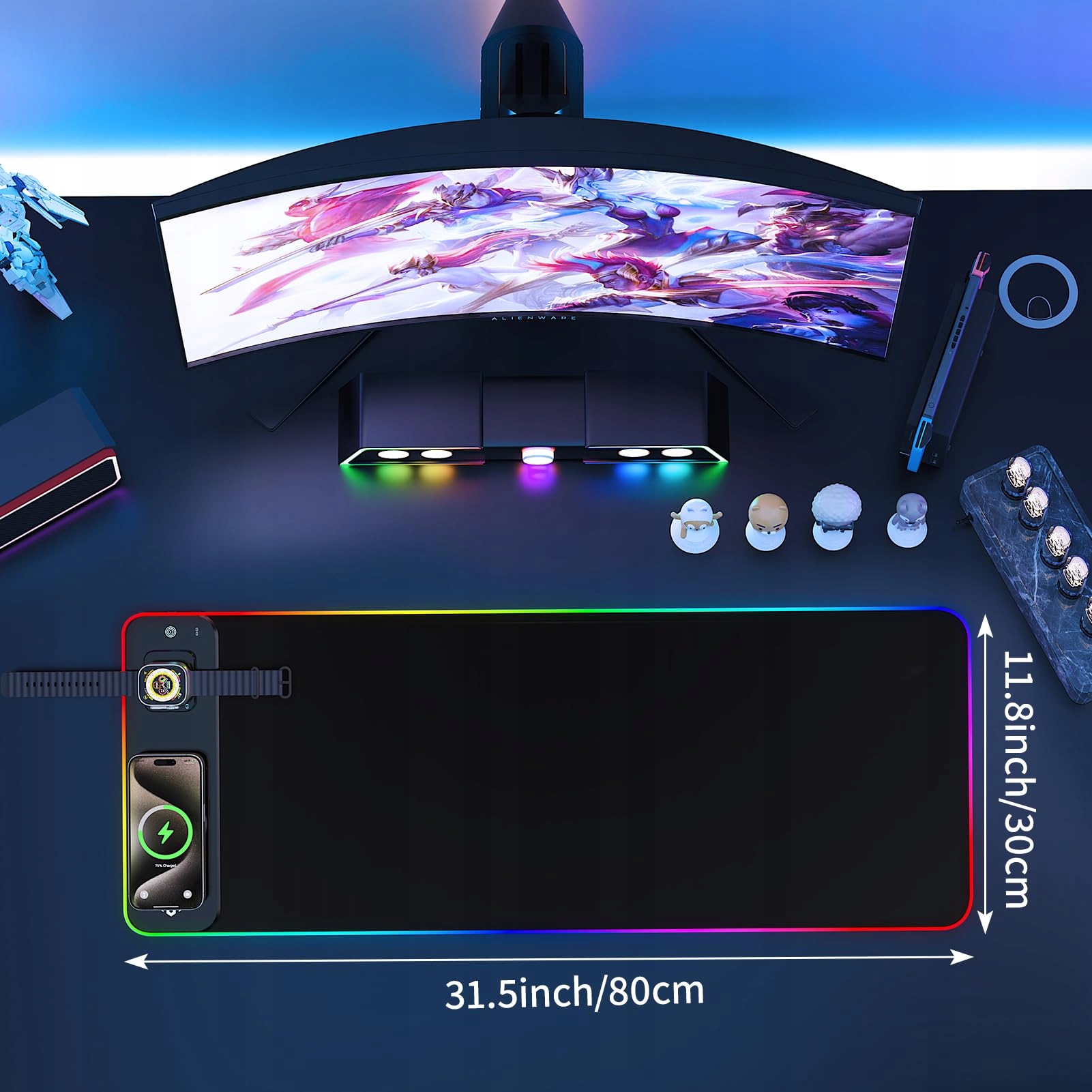 RGB GAMING Podkładka LED Qi 15W Bezprzewodowe Ładowanie — miniatura 7
