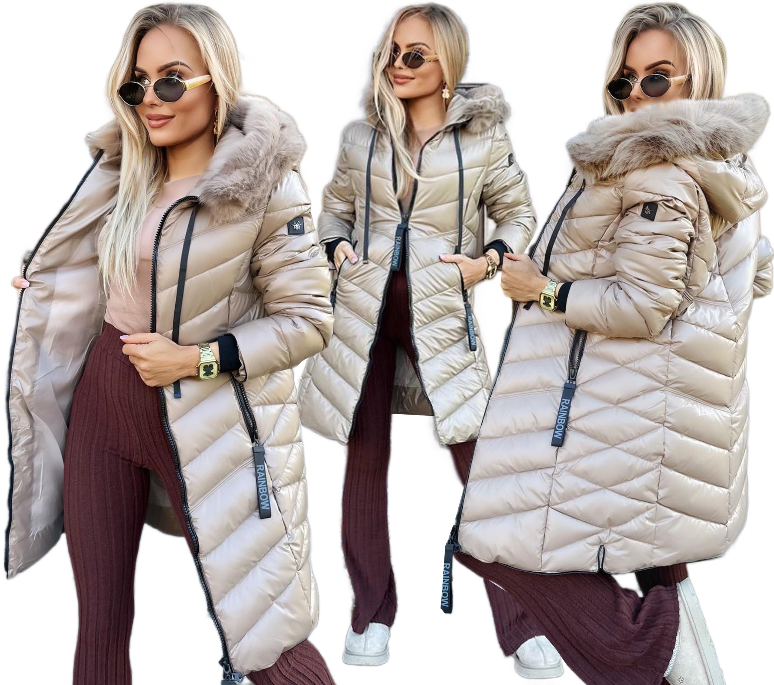 Silná teplá zimní dlouhá dámská prošívaná bunda kožíšek 54 Mirella