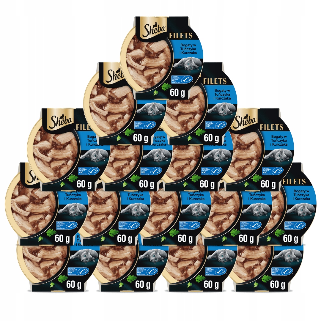Levně Sheba Filets 16x60g Mokré Krmivo Pro Kočky s kuřecím masem a tuňákem v omáčce