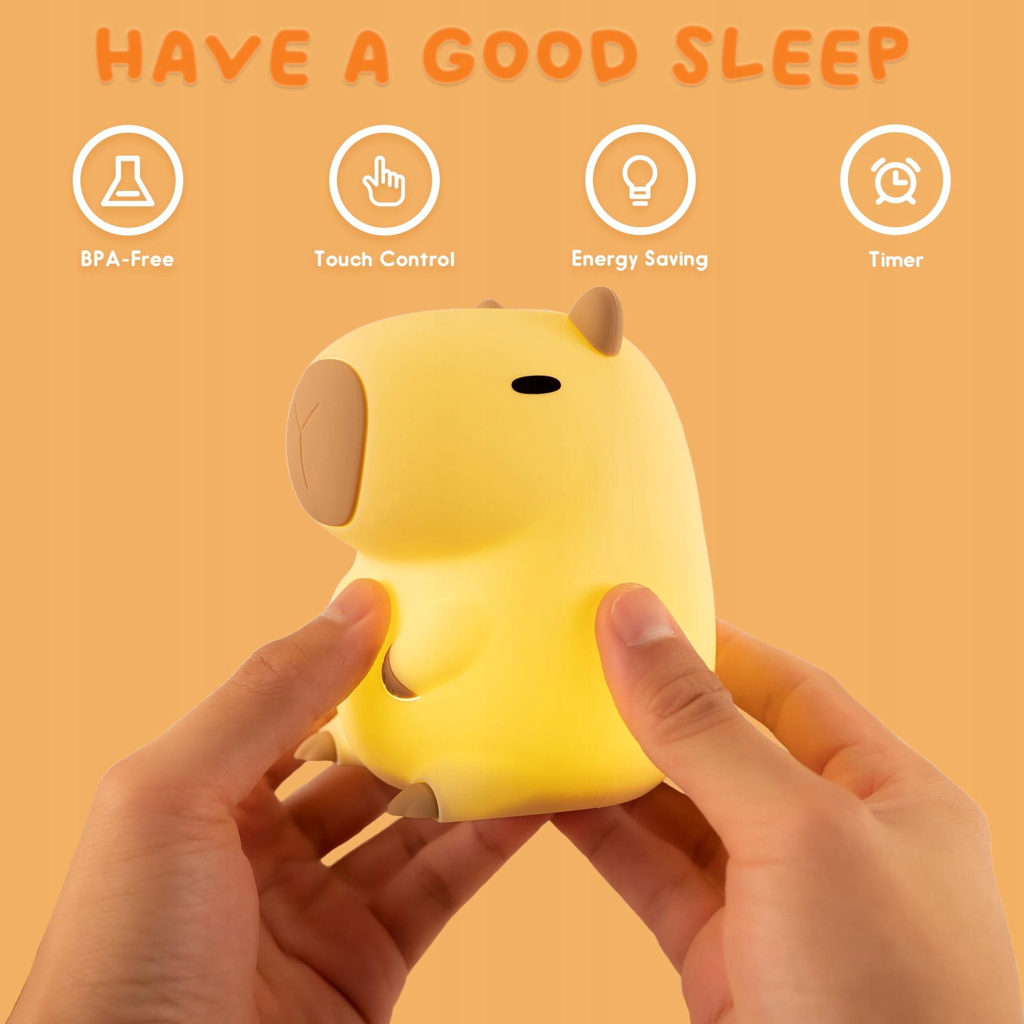 UNEEDE Lampka Nocna LED Dla Dzieci Silikonowa Kawaii Kapibara Dimmable — miniatura 2