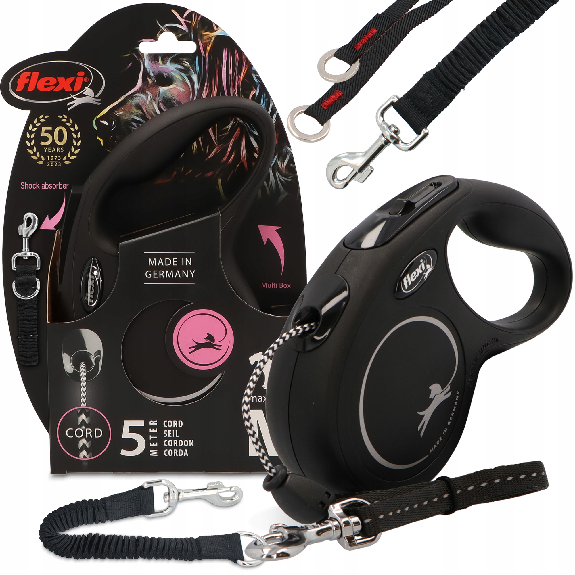 Levně Vodítko Automatické Psa 5m Lanko Flexi 20kg Tlumič Vodítka 26cm Dlouhé