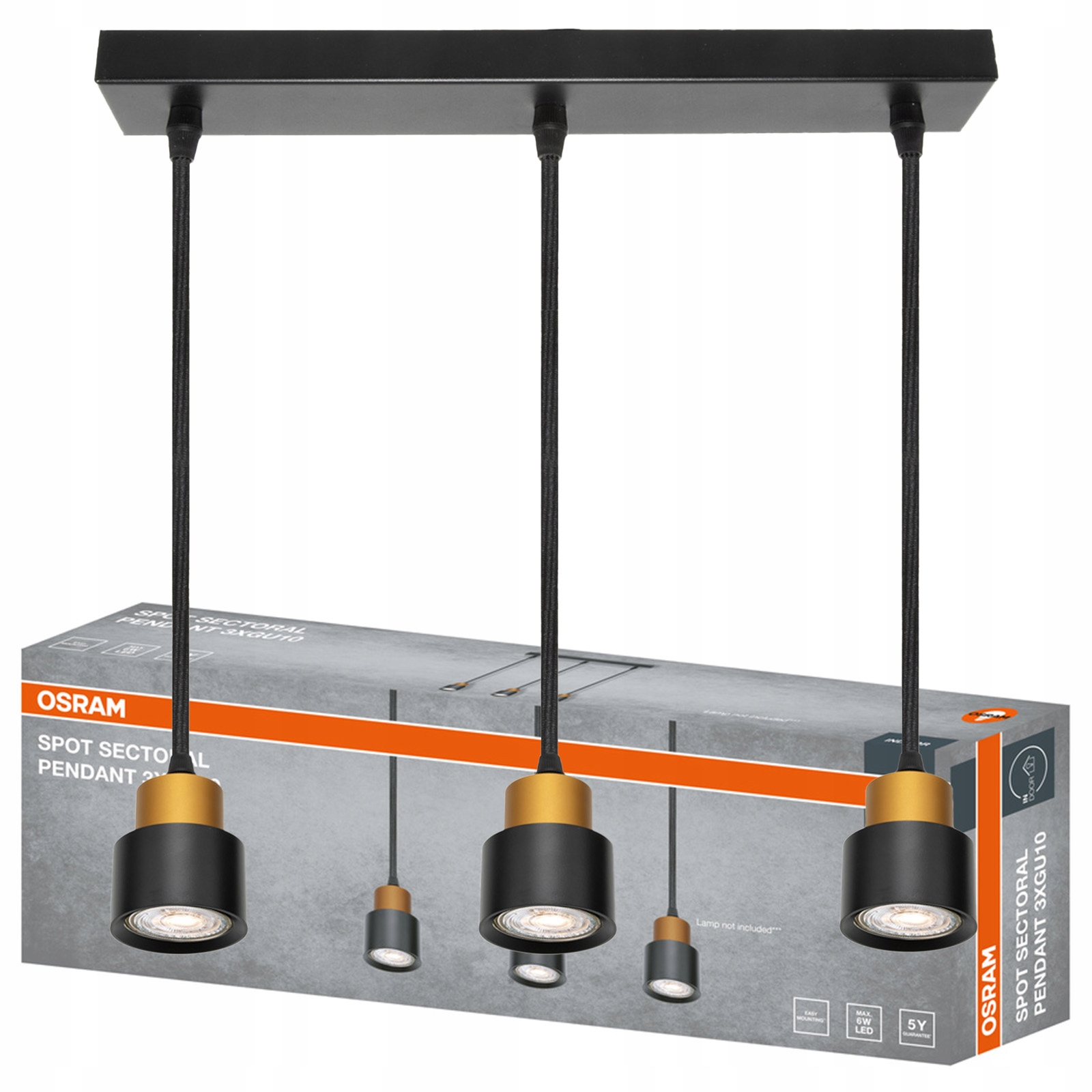 Závěsná stropní lampa Zwis Reflektor 3x GU10 Černá Sectoral Osram