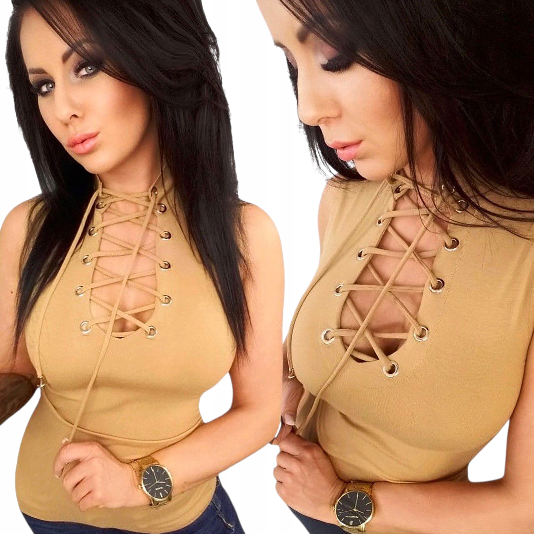 Dámská halenka Elegantní Sexy výstřih šněrovací zavazovací pologolfový stojáček S 36