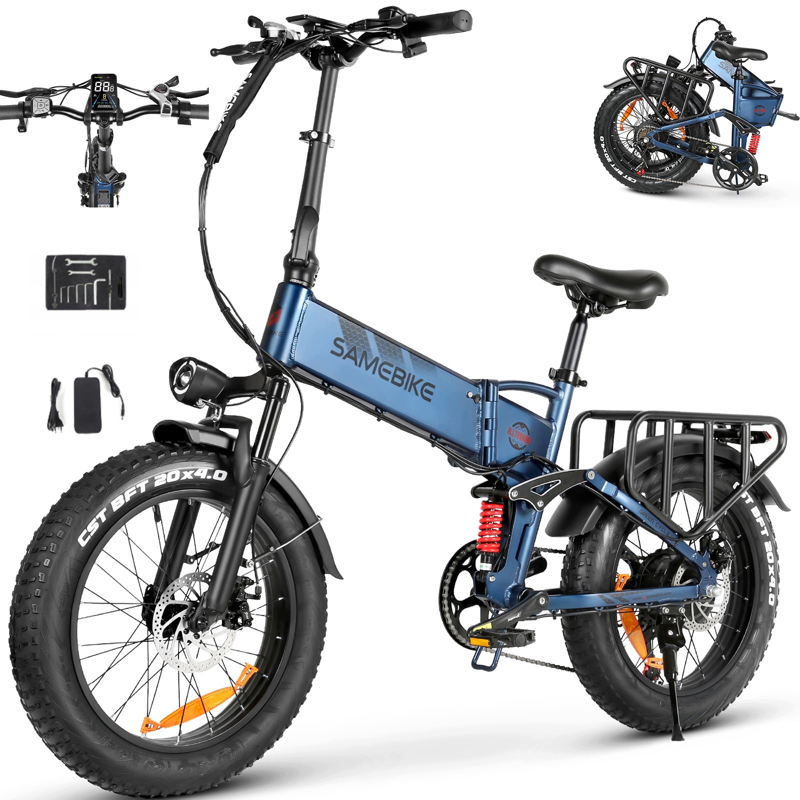 Samebike RS-A02 Pro Pojazd Elektryczny 1000W 48V 15AH 45km/h Zasięg 100KM 20"