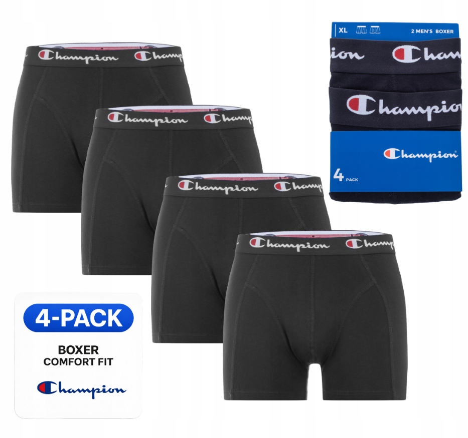 Champion Bokserki męskie majtki bawełna 4PAK r. XXL czarne