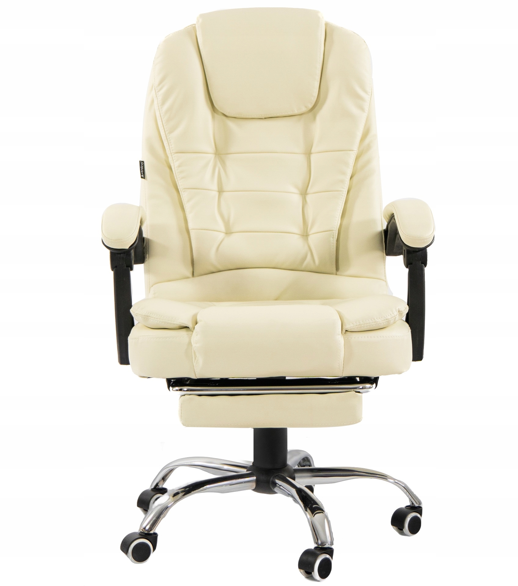 Fotel biurowy obrotowy Elgo masaż podnóżek kremowy Minimalna wysokość siedziska 48 cm