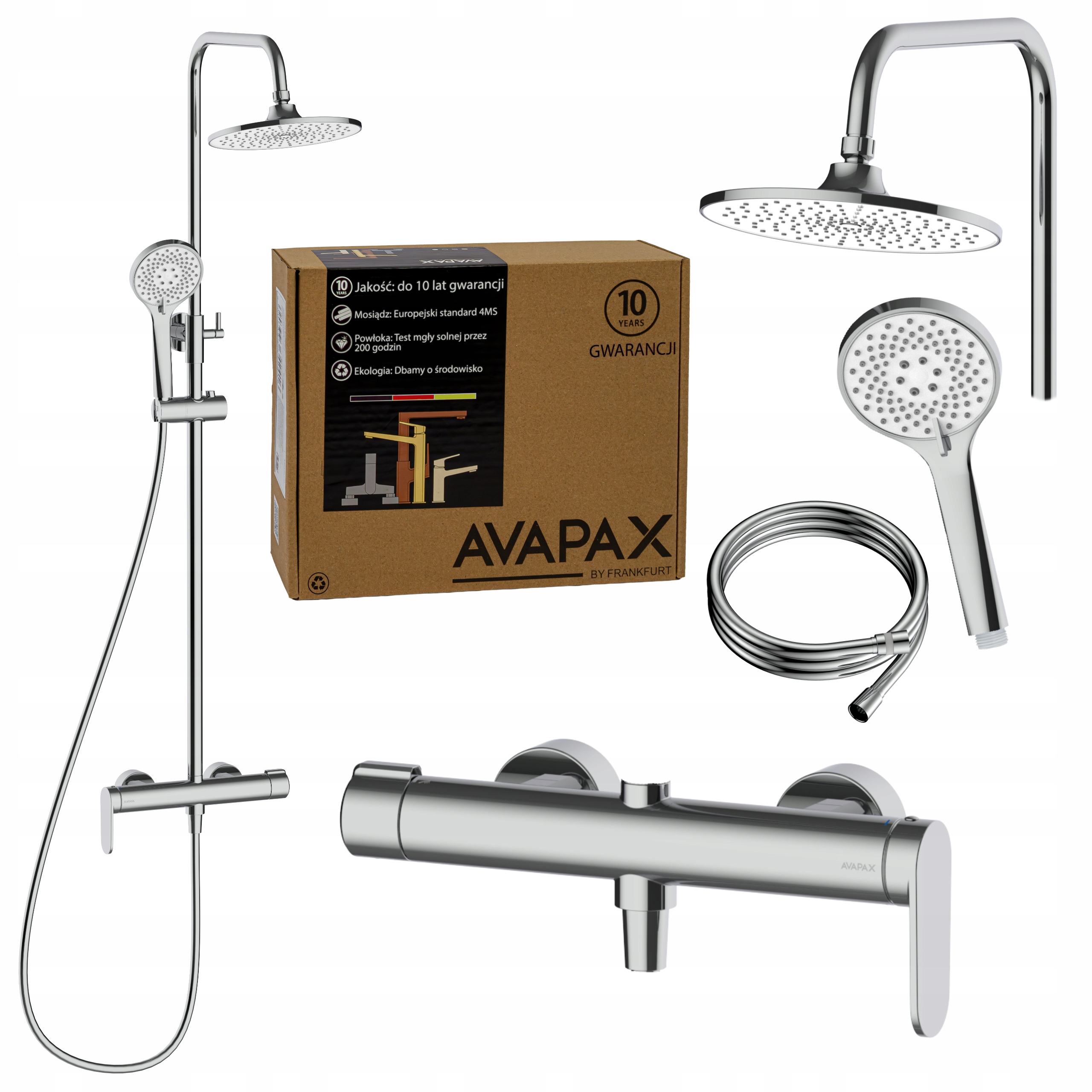Sprchová sloupka s baterií, nastavitelná, stříbrná, sada do kabiny Avapax
