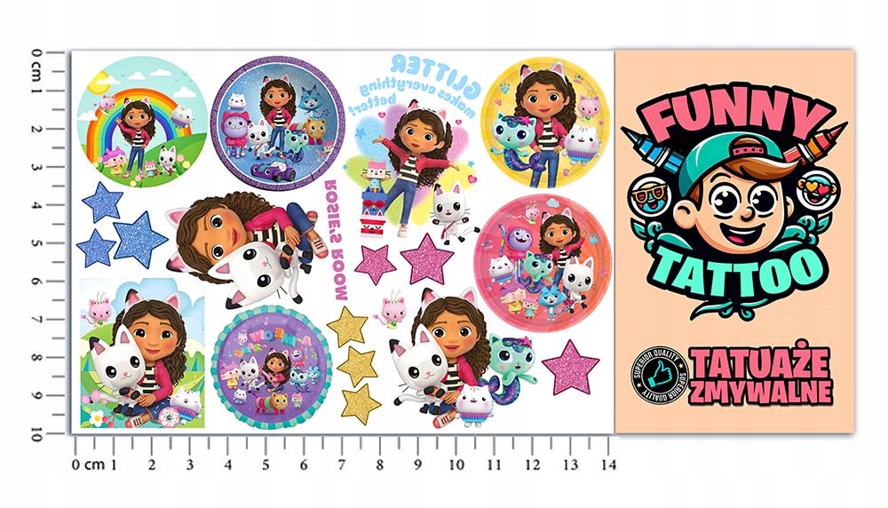 TATUAŻE ZMYWALNE DLA DZIECI DZIECIĘCE KOCI DOMEK GABI WZORY JAKOŚĆ EAN (GTIN) 5904629547258