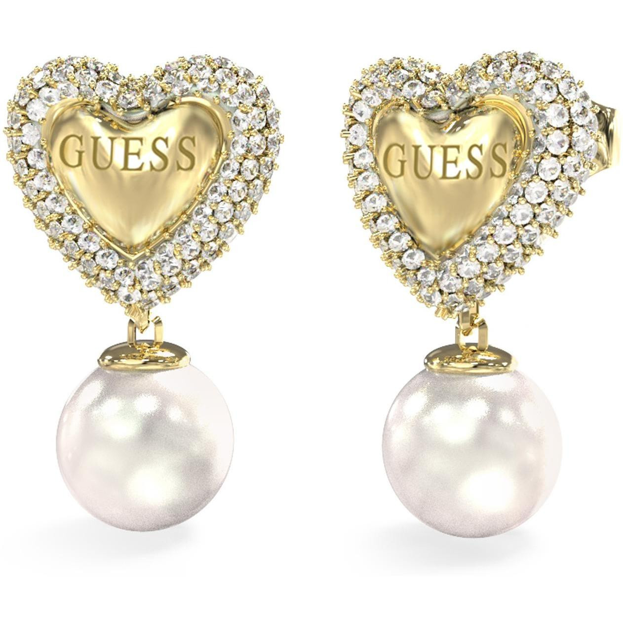 Náušnice Guess zlaté zirkon srdce