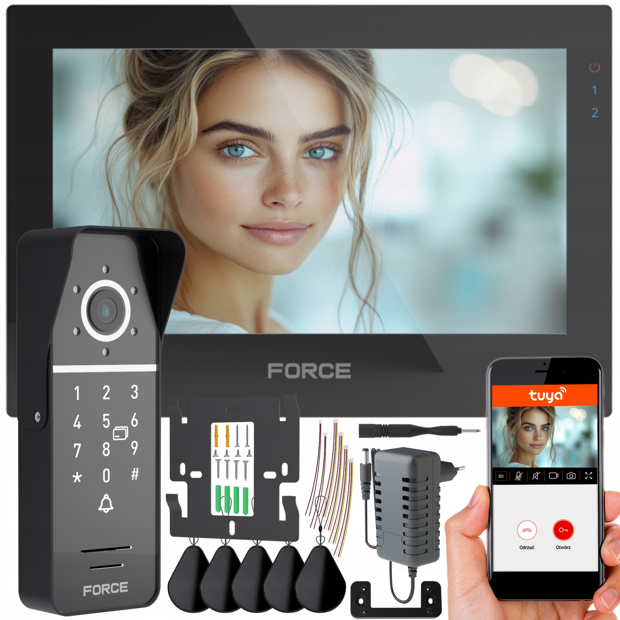 Videovrátnik Force Prima Gt+ 7" Čierny Full Hd Čítačka Kľúčenky WiFi Tuya