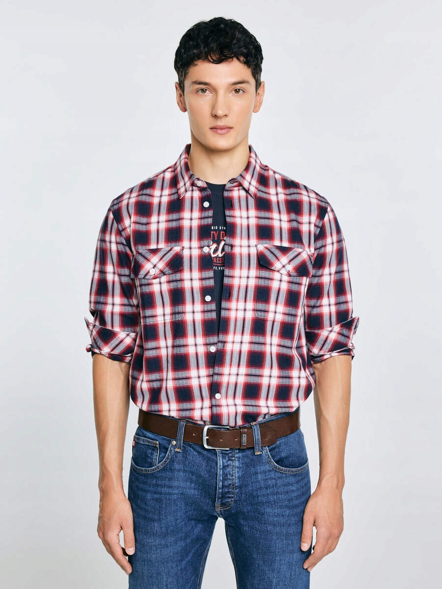 Big Star Pánská kostkovaná bavlněná košile červená Koliserson 603 M