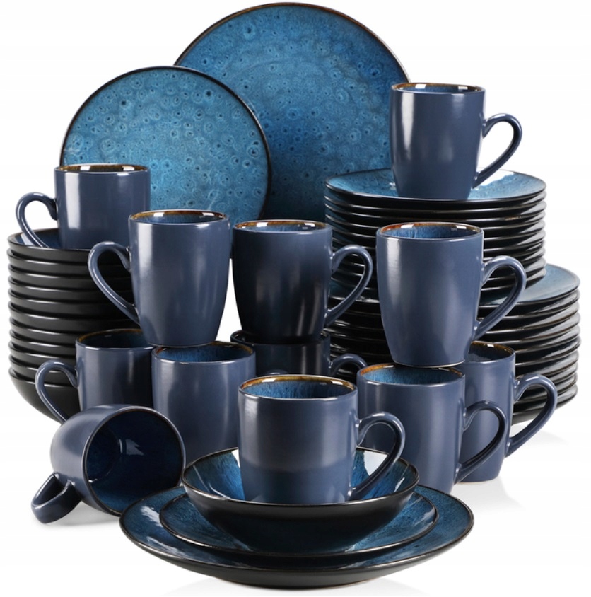 Serwis obiadowy zastawa Vintage Retro niebieska granat kamionka 48el 12osób