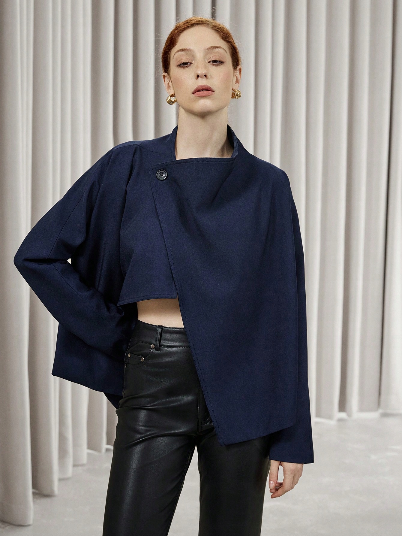 Trenčkotový Kabát Se Zavazováním V Pase, Modrý, Casual Shein, Velikost 38