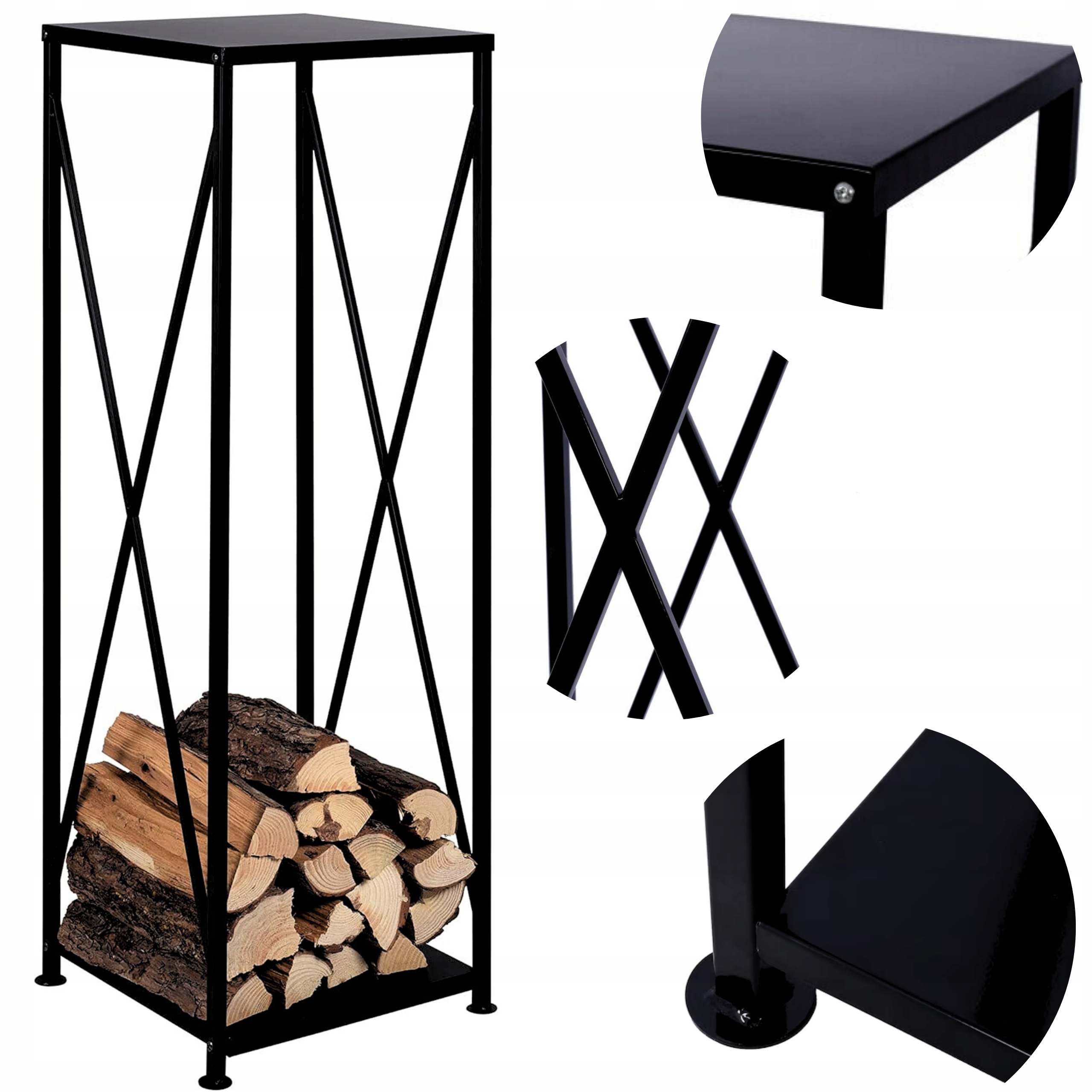 Vysoký Stojan Koš Regál Na Krbové Dřevo Palivový Kovový 111x34 CM