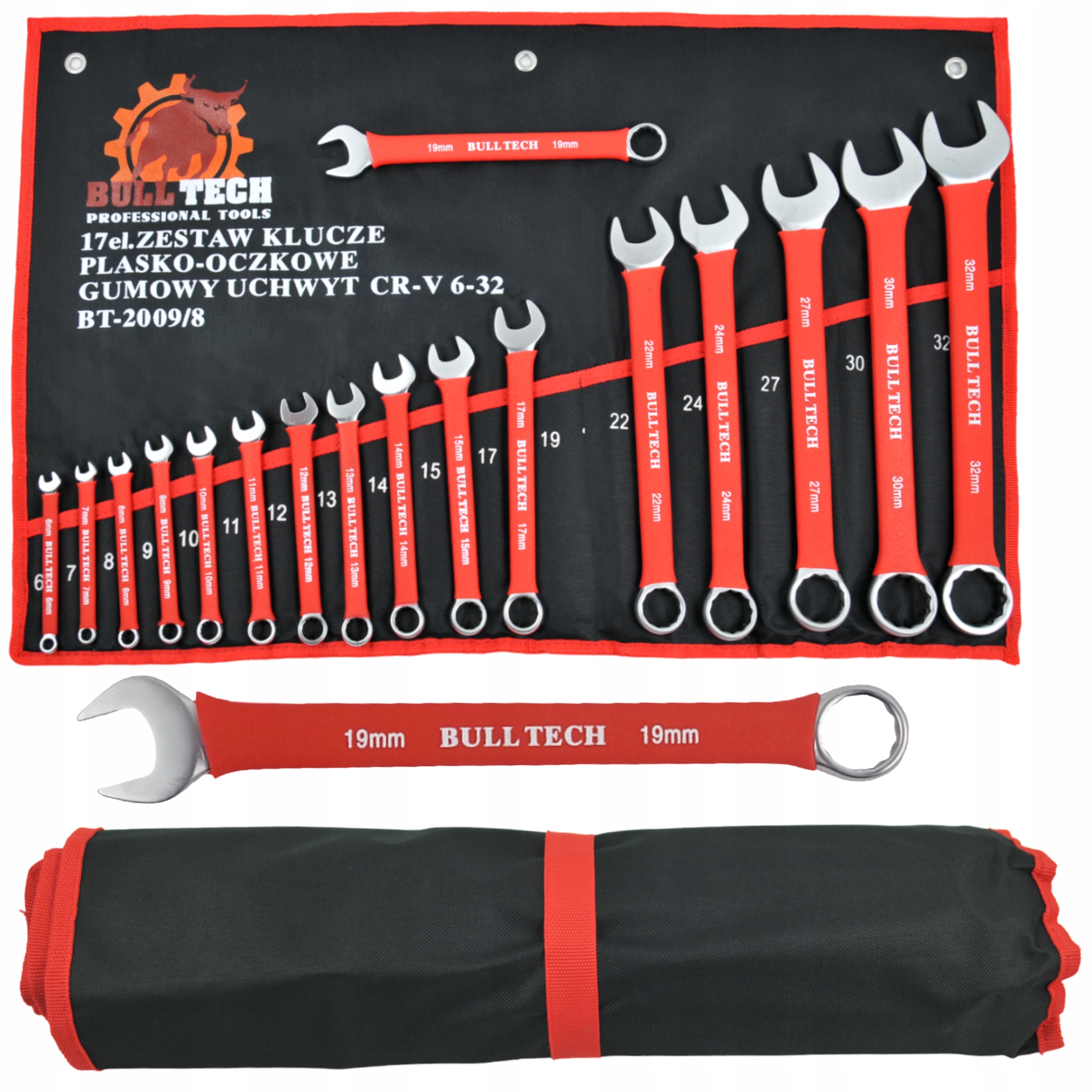 KLUCZE PŁASKIE OCZKOWE 6-32 ZESTAW KLUCZY PŁASKICH W GUMIE KOMPLET 17EL.