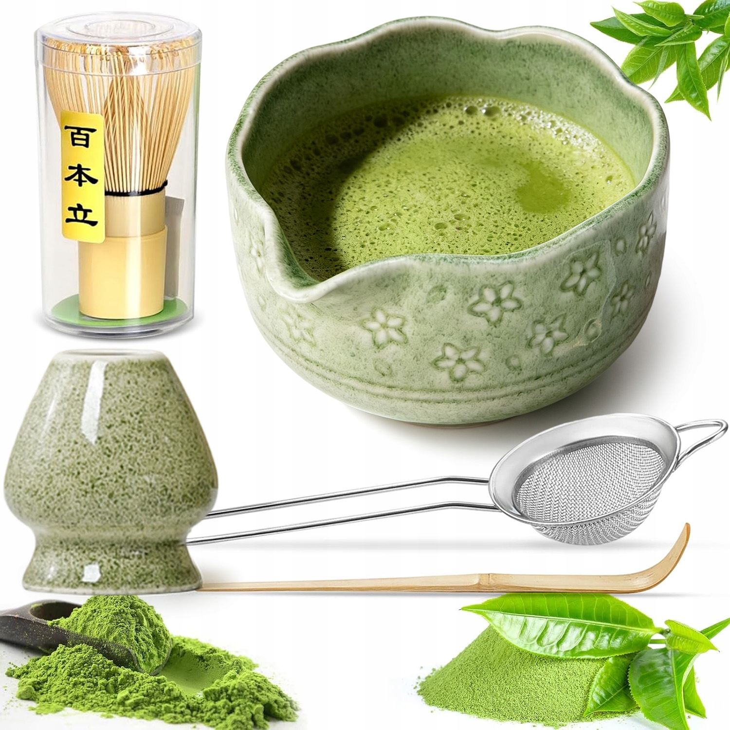 Bambusowy Zestaw Do Robienia Matchy Trzepaczka Łyżka Przesiewacz Matcha 5EL